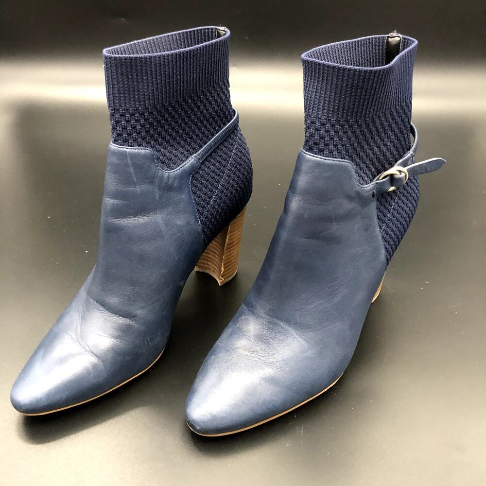Cole Haan Blue Leather/Mesh Heeled Boots, Women's Size 6B/EUR 36.5